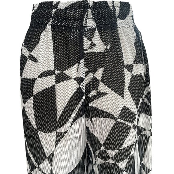 Wide-Leg Abstract Black & White Patterned Pants By Kiwi & Punch XL Elastic Waist - Picture 6 of 11
